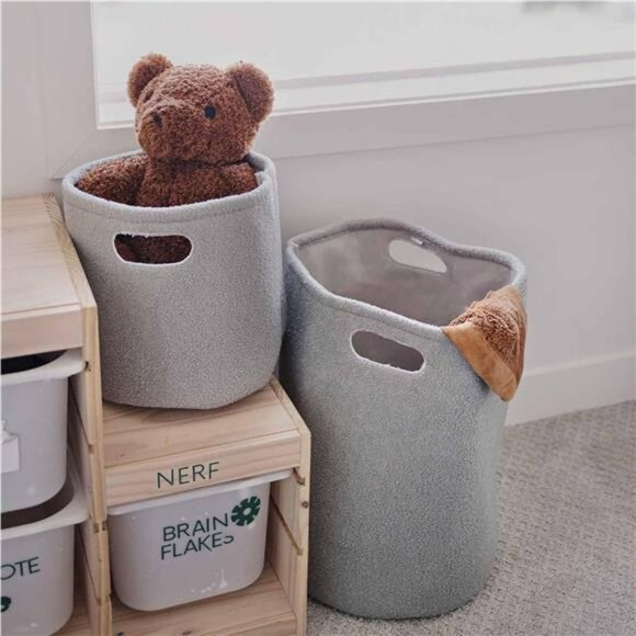 Round storage basket for toys clothes nursery hamper soft fabric kids room bin - Picture 4 of 8